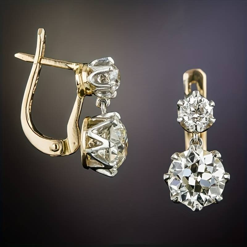 Vintage Gold Earrings with Sparkling Zirconia