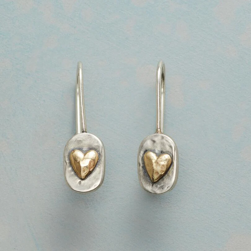 Golden Heart Accented Vintage Silver Earrings