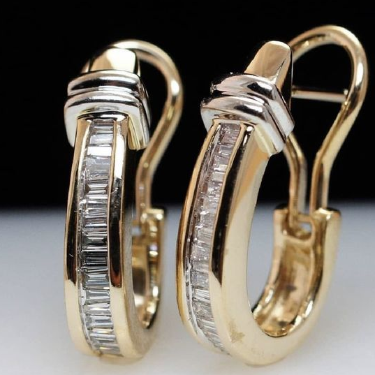 Vintage Gold Earrings with Inlaid Crystals