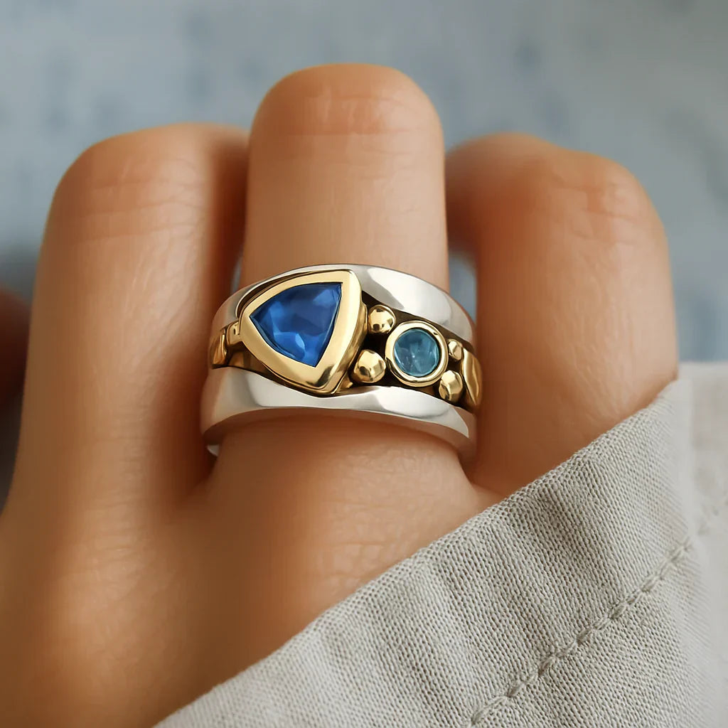 Retro-inspired Ring with Blue Crystal