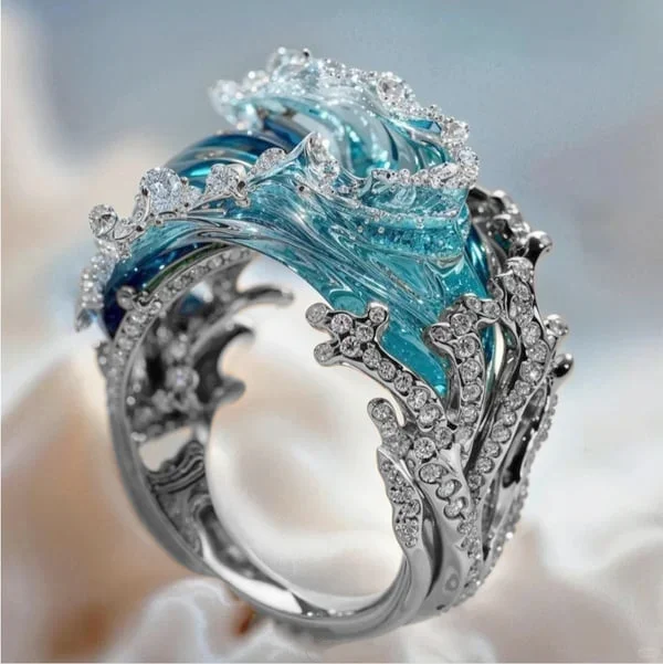Ocean’s Oath Ring – A Promise Etched in Deep Blue