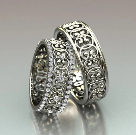Vintage-Inspired Silver Hollow Ring Set