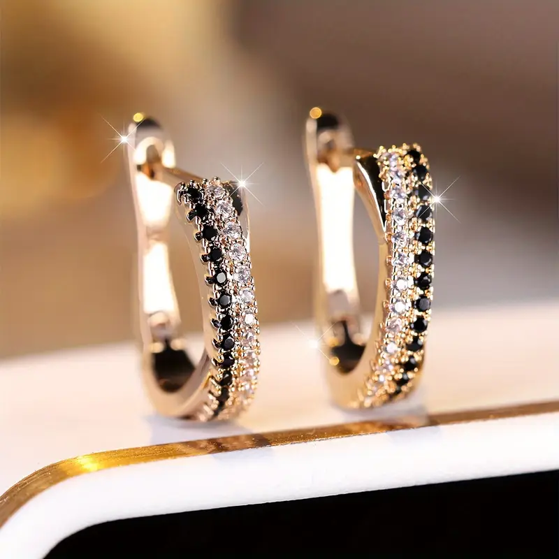 Black Zirconia Stud Earrings in Gold Finish