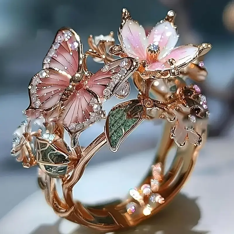 Bright Butterfly Ring with Zirconia Accents