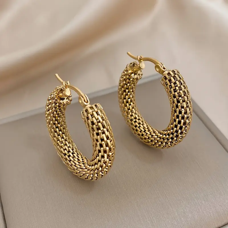 Gold Hoop Earrings with Scale Pattern