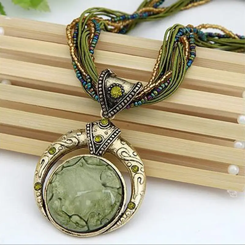 Emerald Green Pendant Necklace in Gold Finish