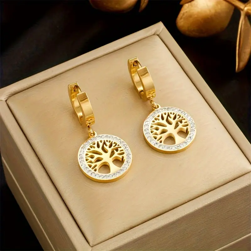 Gold Tree of Life Drop Earrings