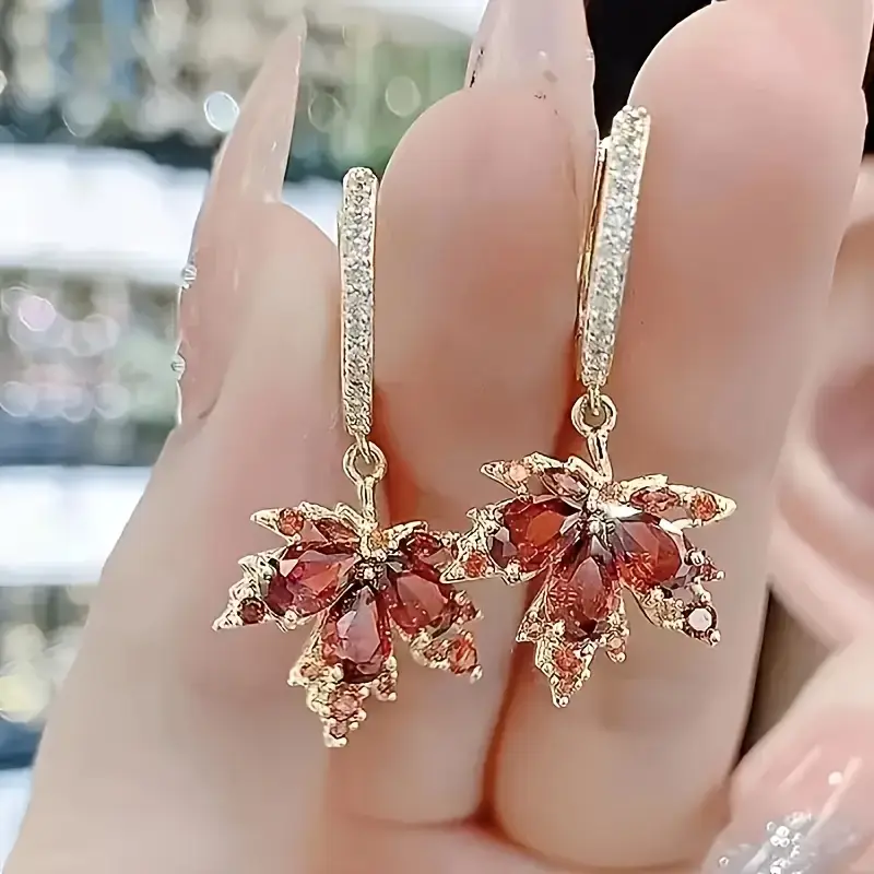 Gold Leaf Earrings with Zirconia Accents