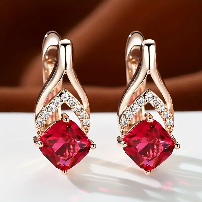 Elegant Red Crystal Earrings in Gold Finish