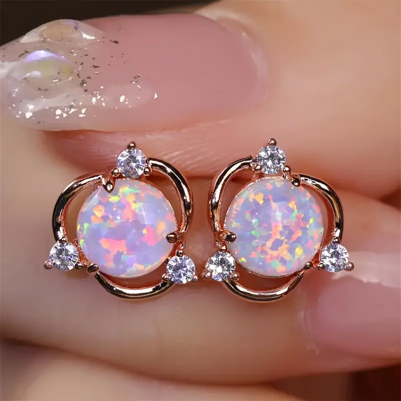 Blush Pink Opal Earrings in Gold Finish