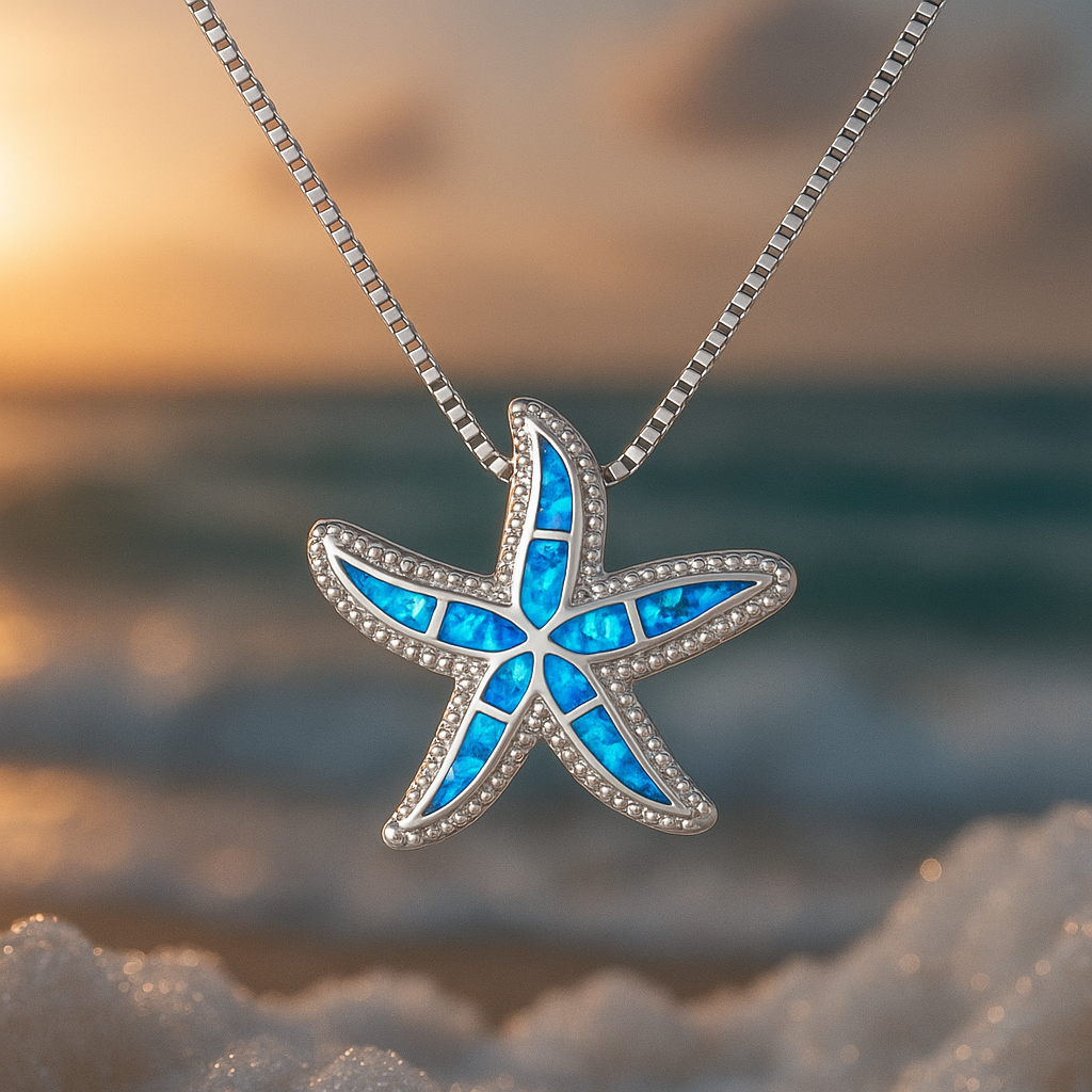 Blue Opal Starfish Necklace in Shining Silver