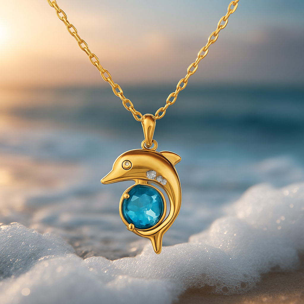 Golden Dolphin Necklace with Sparkling Crystal