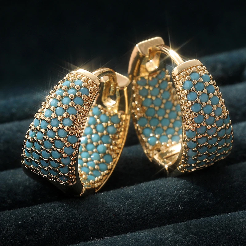 Blue Inlaid Stone Hoop Earrings – Bold Elegance with a Pop of Color