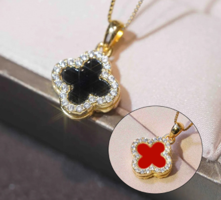 Gold plated inlaid four-leaf clover necklace