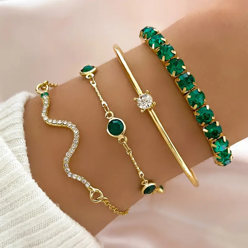 Vintage Green Zirconia Bracelet Set in Antique Silver