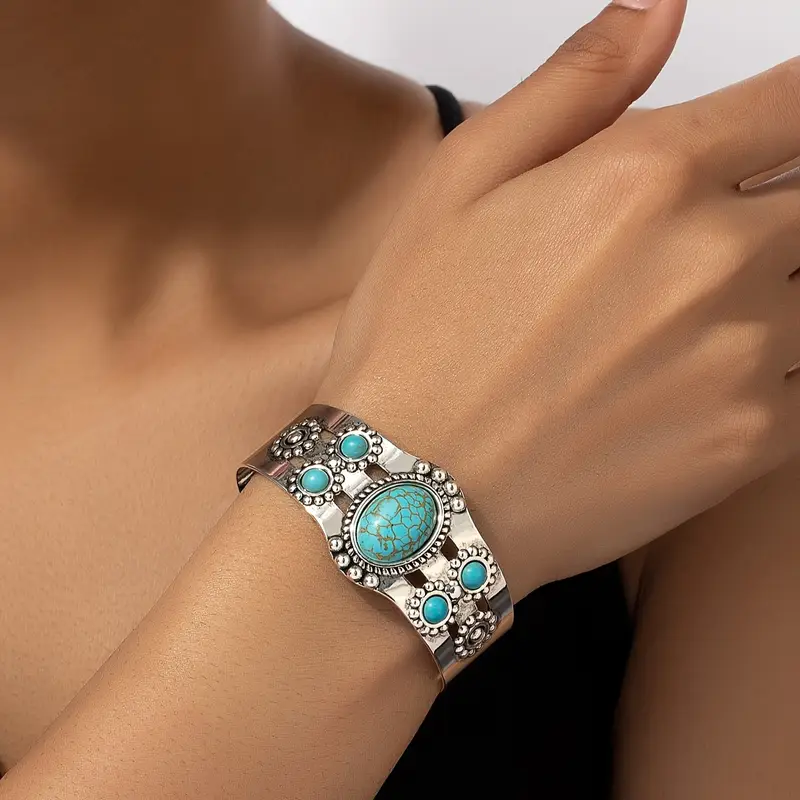 Blue Opal Bracelet in Antique Silver Finish