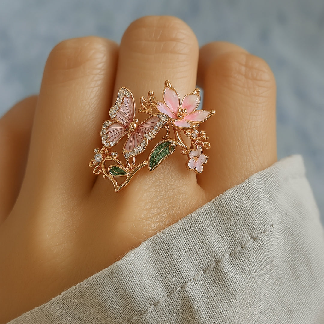 Bright Butterfly Ring with Zirconia Accents