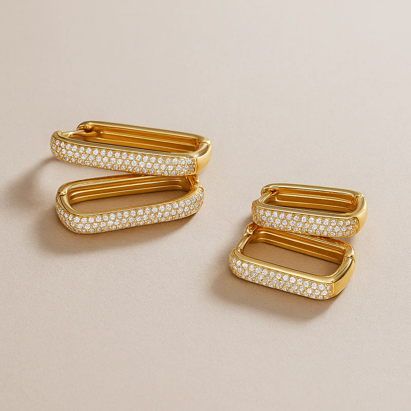 Statement Pavé Hoop Earrings – Gleaming 16K Gold Finish