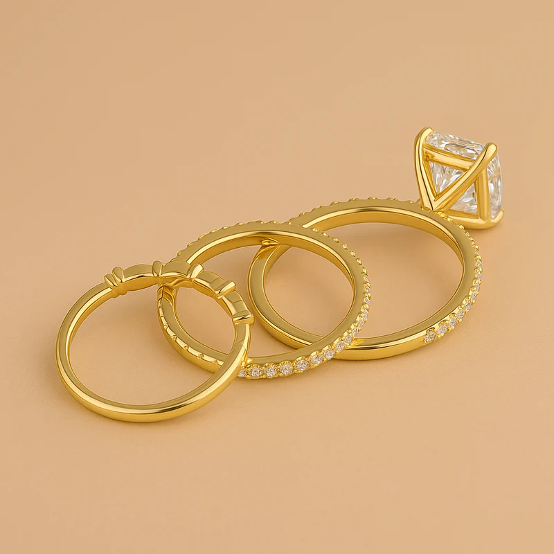 Jaily 3-Piece Wedding Ring Set in 18K Gold Elegance