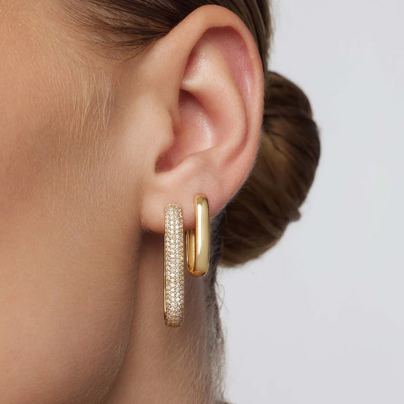 Statement Pavé Hoop Earrings – Gleaming 16K Gold Finish