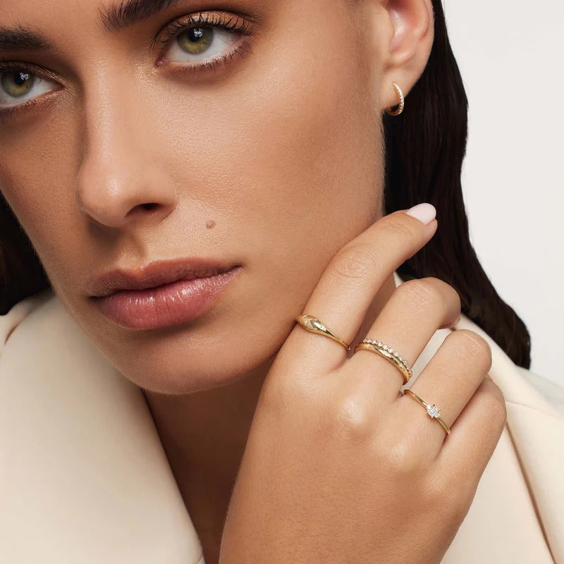 Diamond-Embellished Dome Ring in 14K Gold Elegance