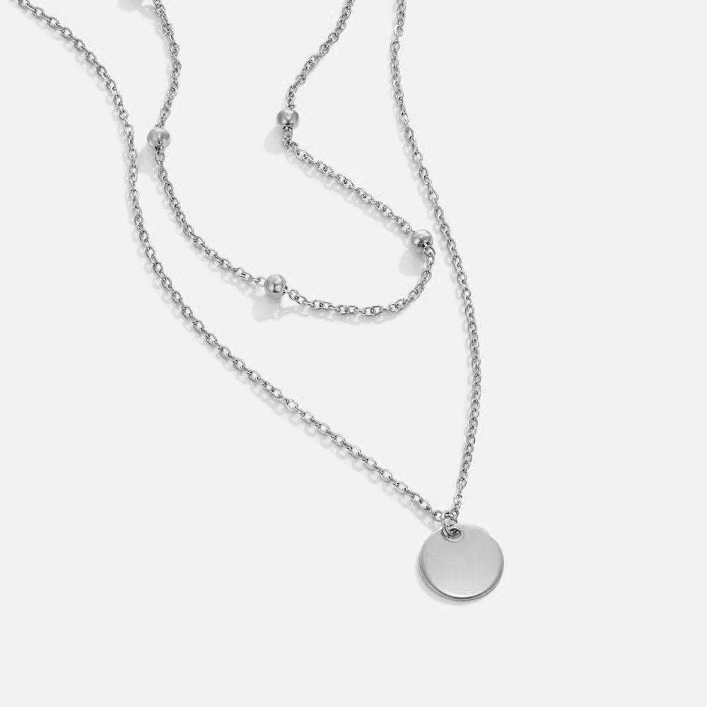 Layered Necklace with Silver Discs