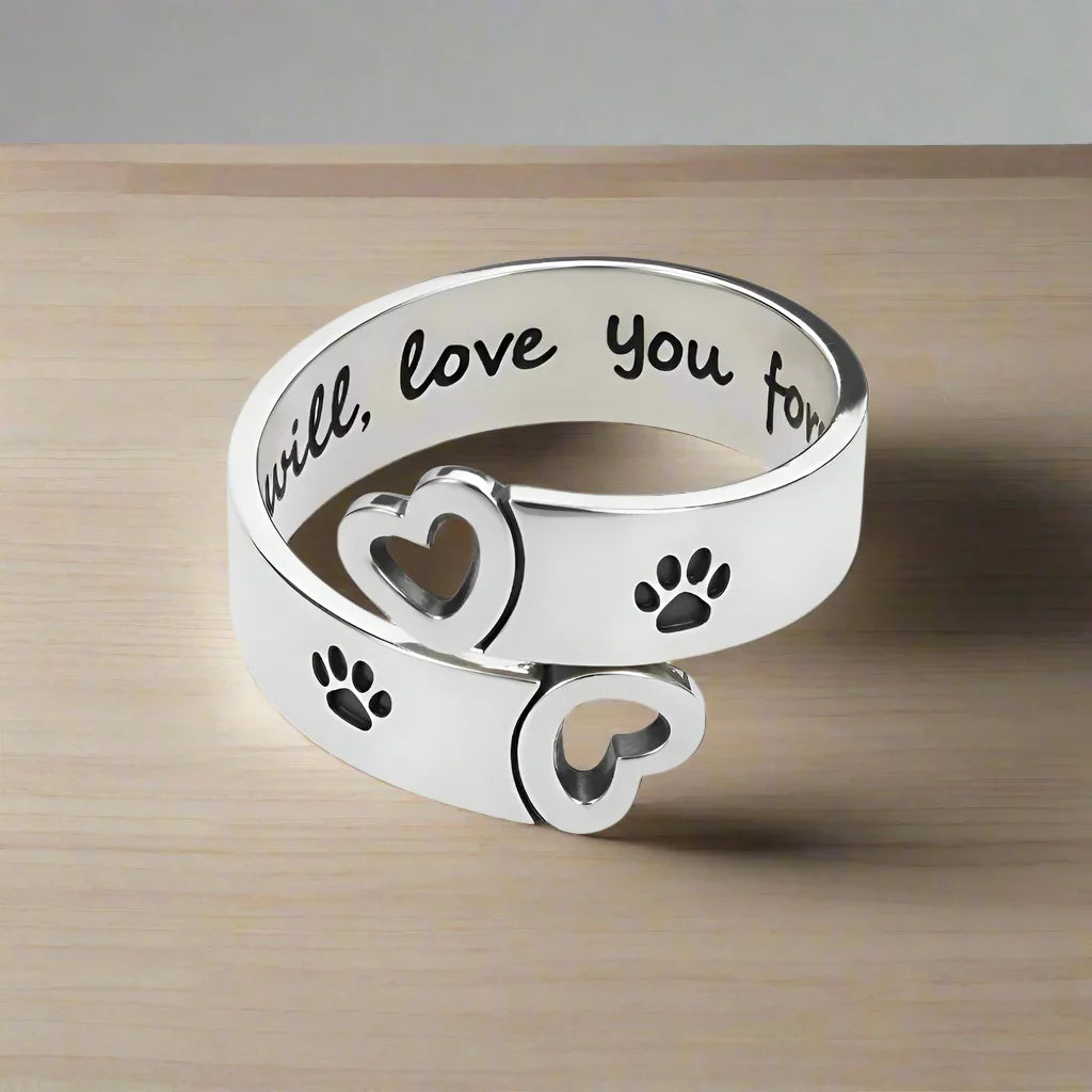 FAYAIE - Adjustable Paw & Heart Ring with Twist Design in Silver