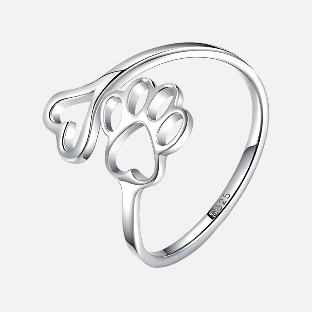 NIVI - Adjustable Paw-Heart Ring Made From Hand-Finished 925 Silver