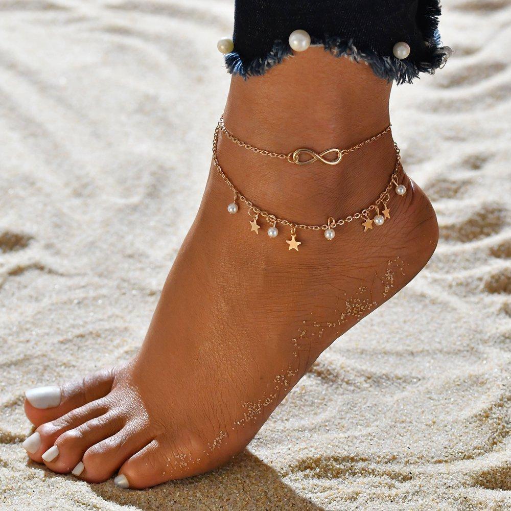 Infinity Symbol Anklet with Pearls and Stars