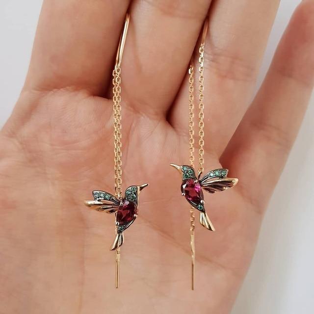Colorful Hummingbird Earrings – Enamel & Zirconia Accents
