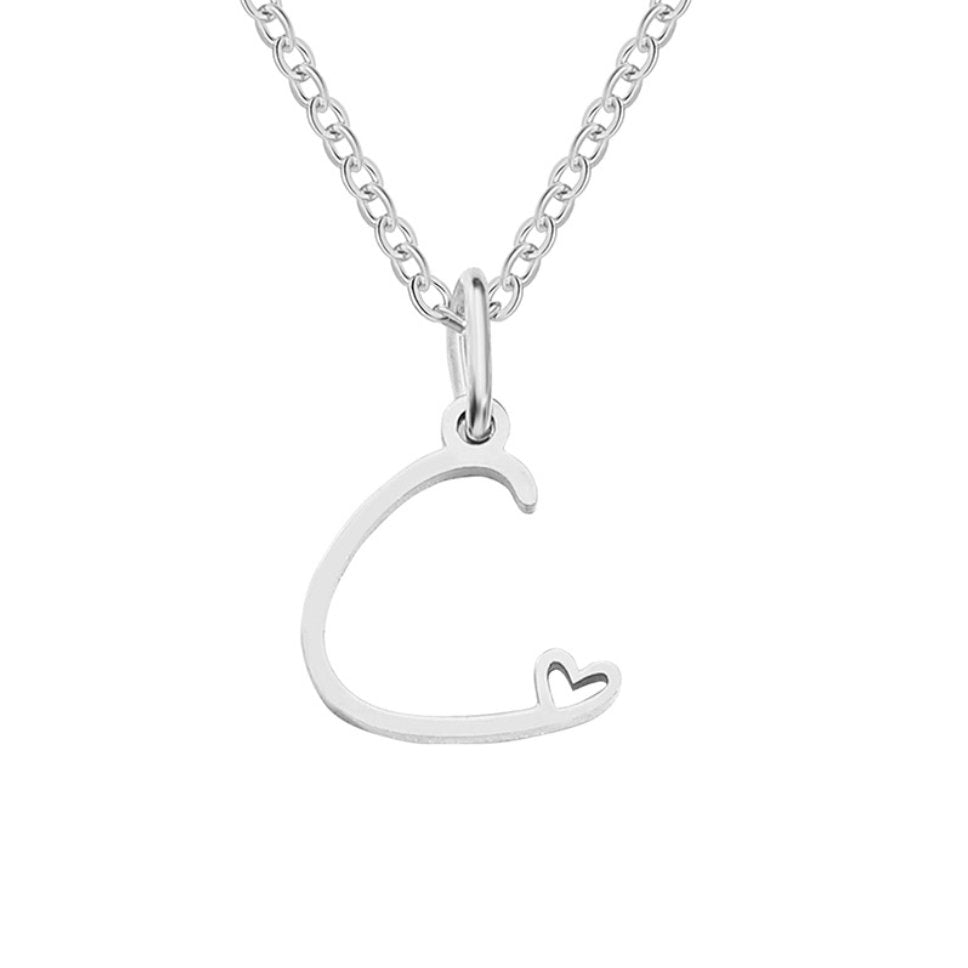 Silver Heart Necklace with Letters