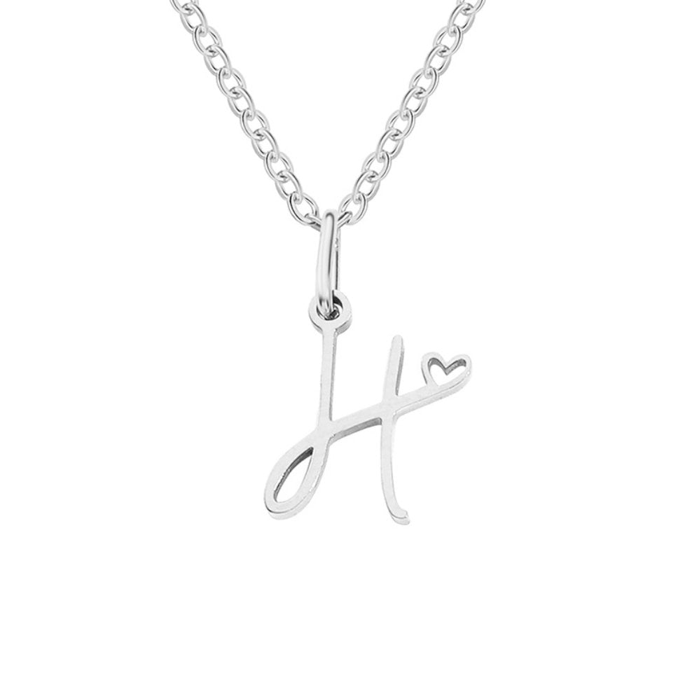 Silver Heart Necklace with Letters