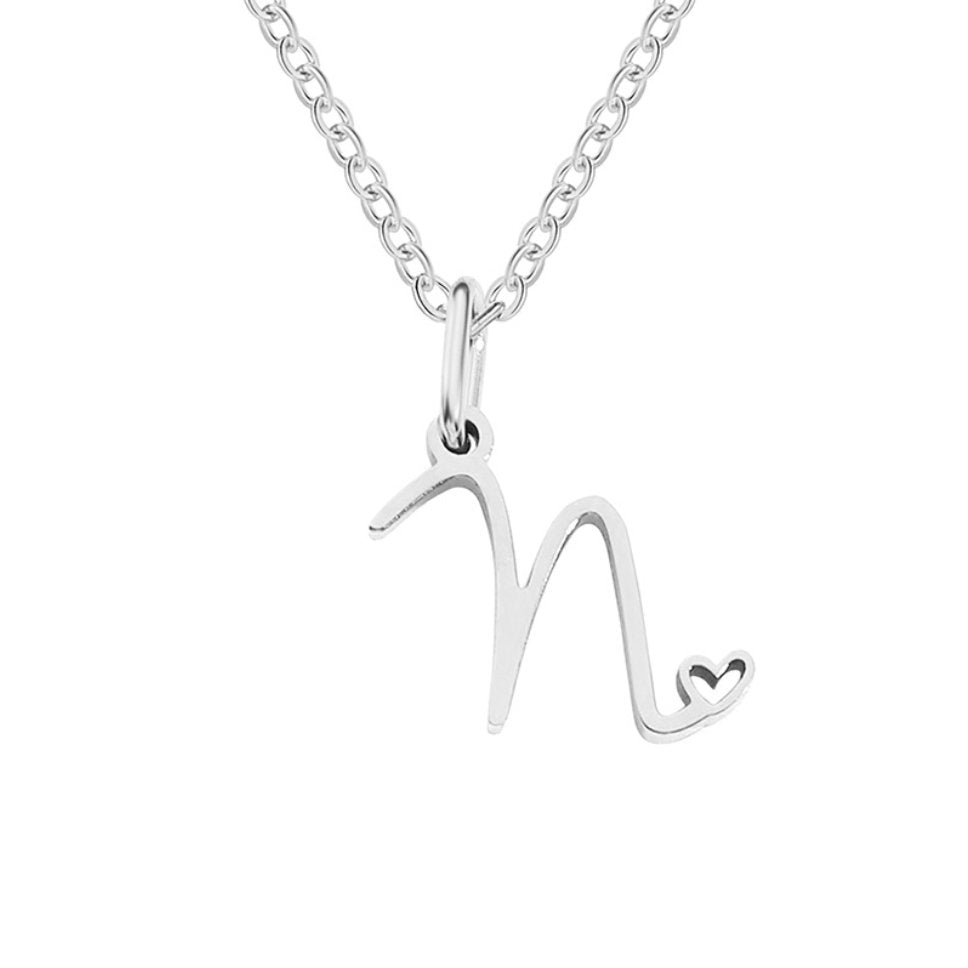 Silver Heart Necklace with Letters