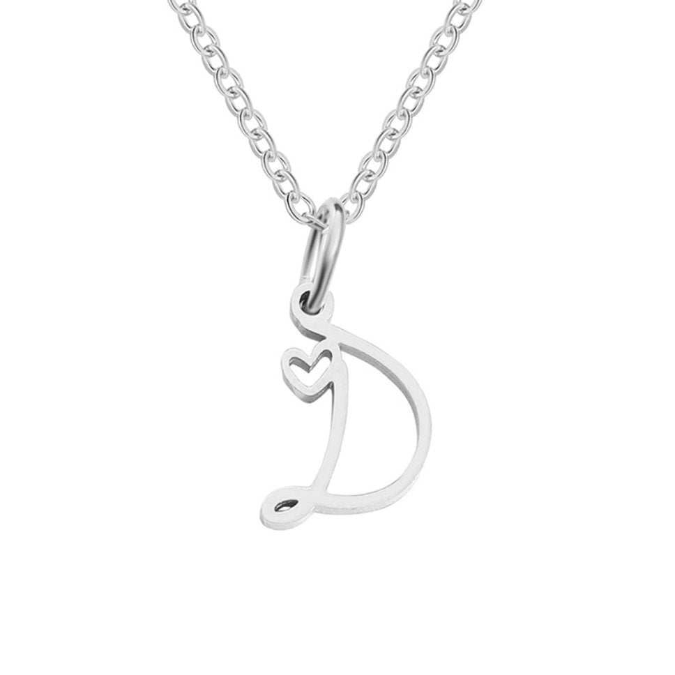 Silver Heart Necklace with Letters