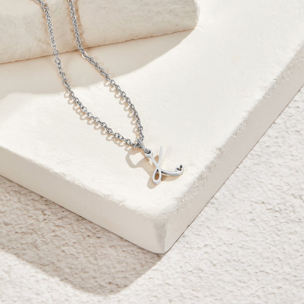 Silver Heart Necklace with Letters