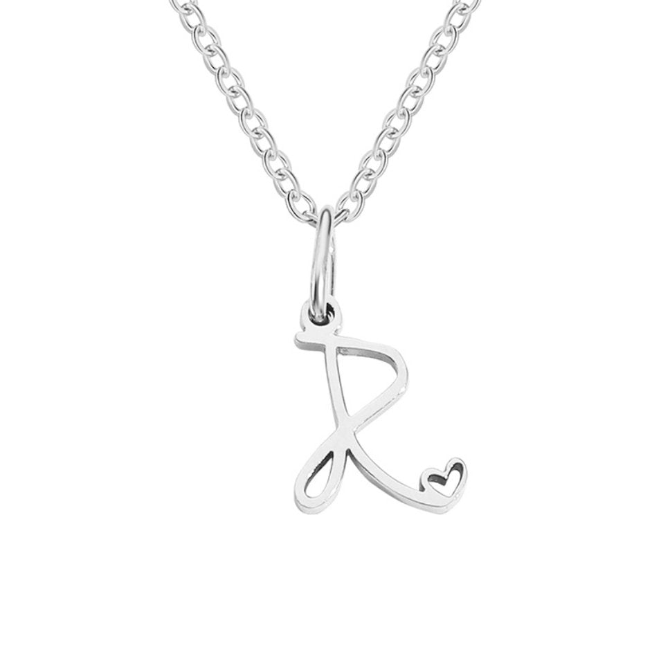 Silver Heart Necklace with Letters
