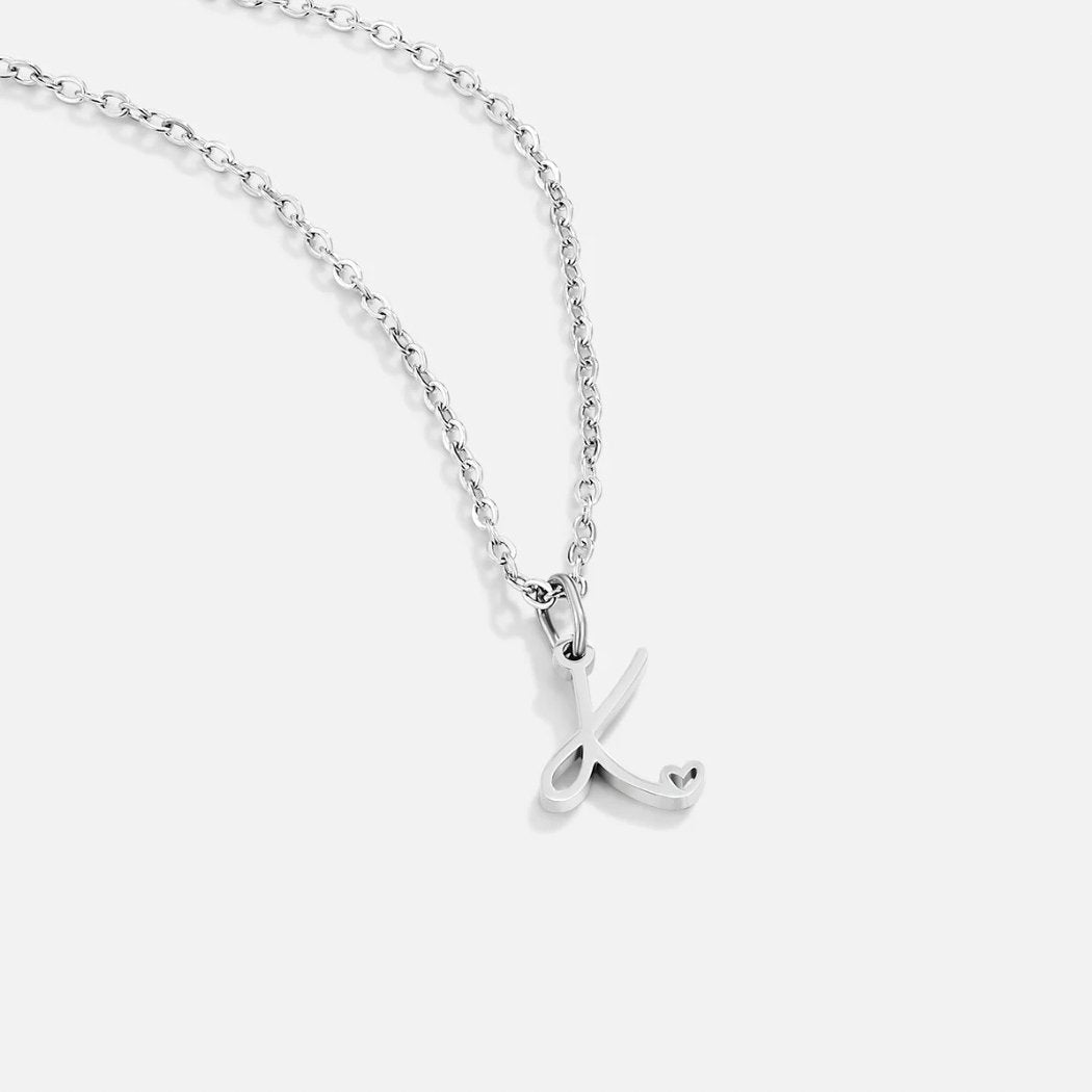 Silver Heart Necklace with Letters