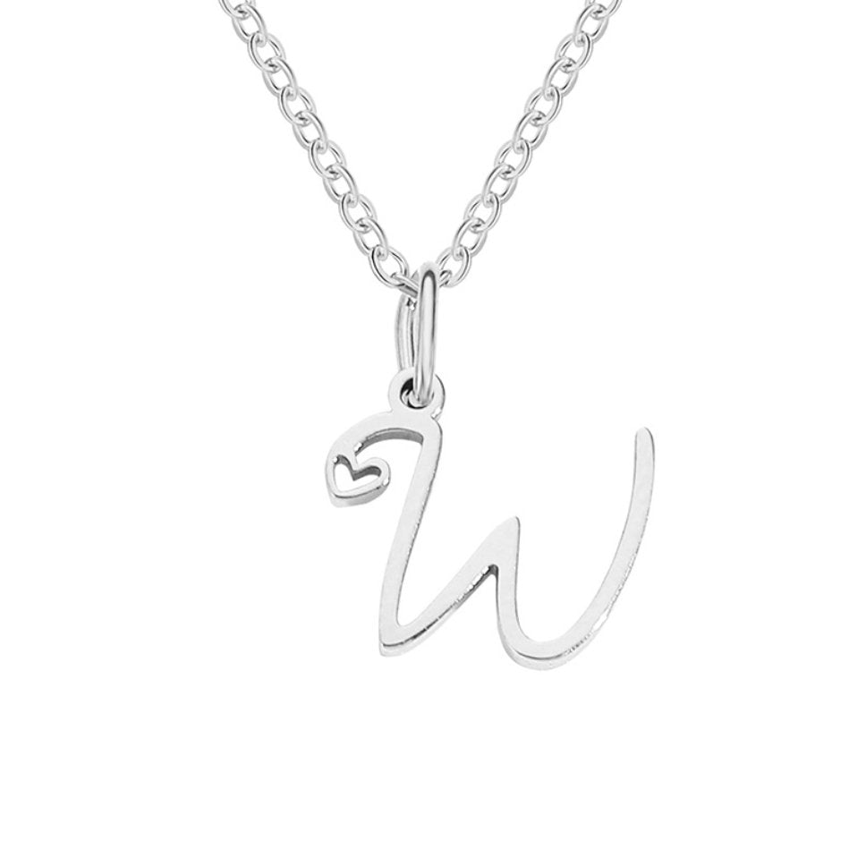 Silver Heart Necklace with Letters