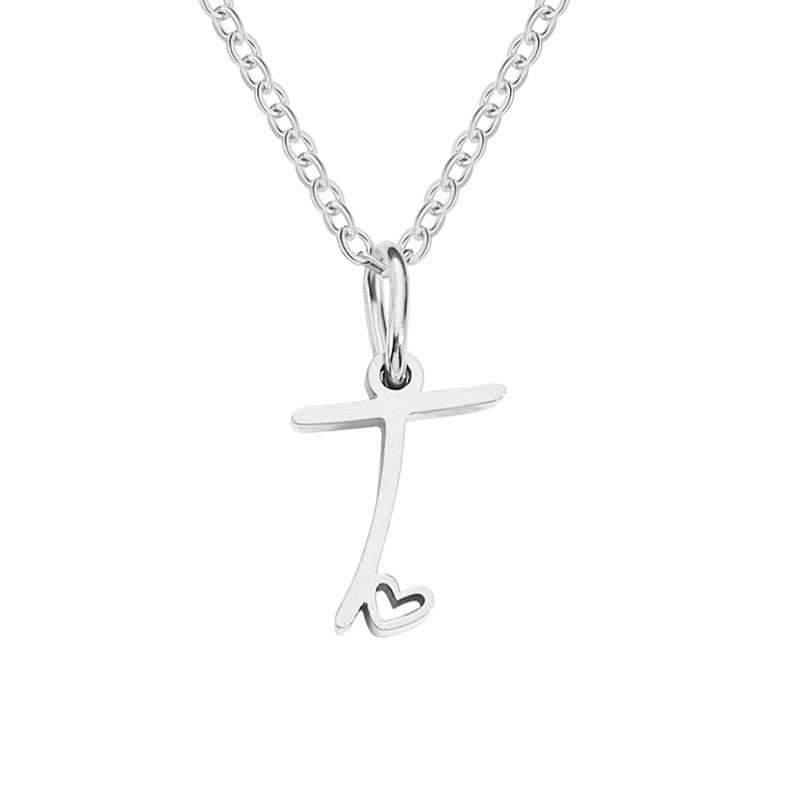 Silver Heart Necklace with Letters