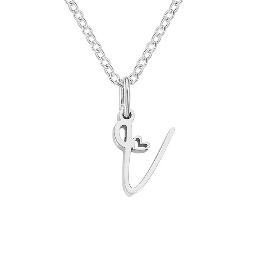 Silver Heart Necklace with Letters