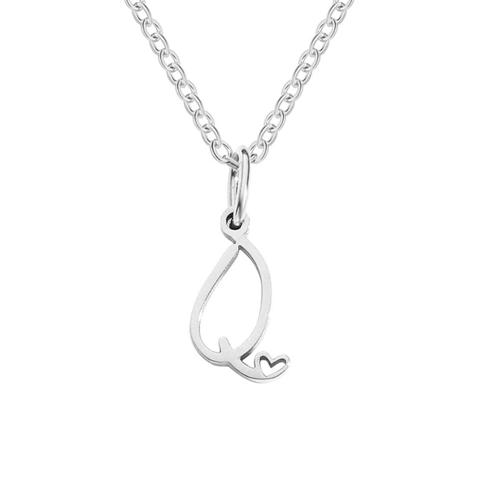 Silver Heart Necklace with Letters