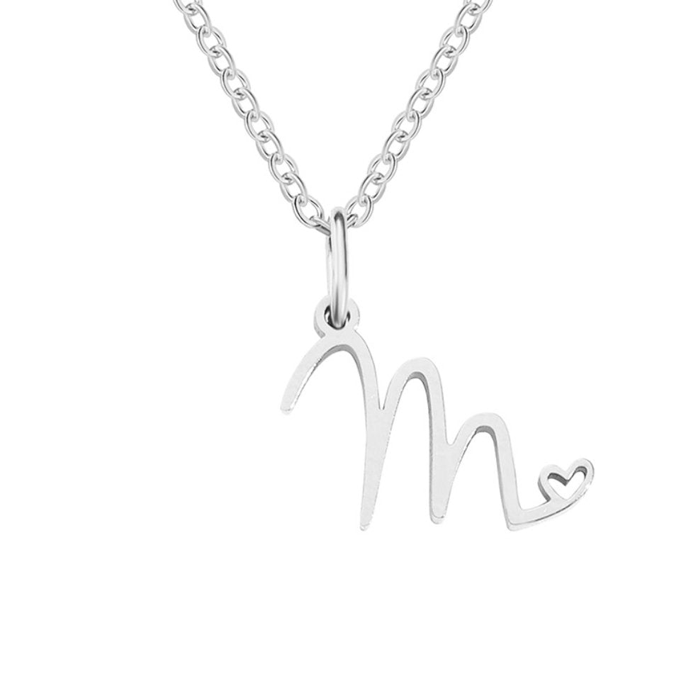 Silver Heart Necklace with Letters