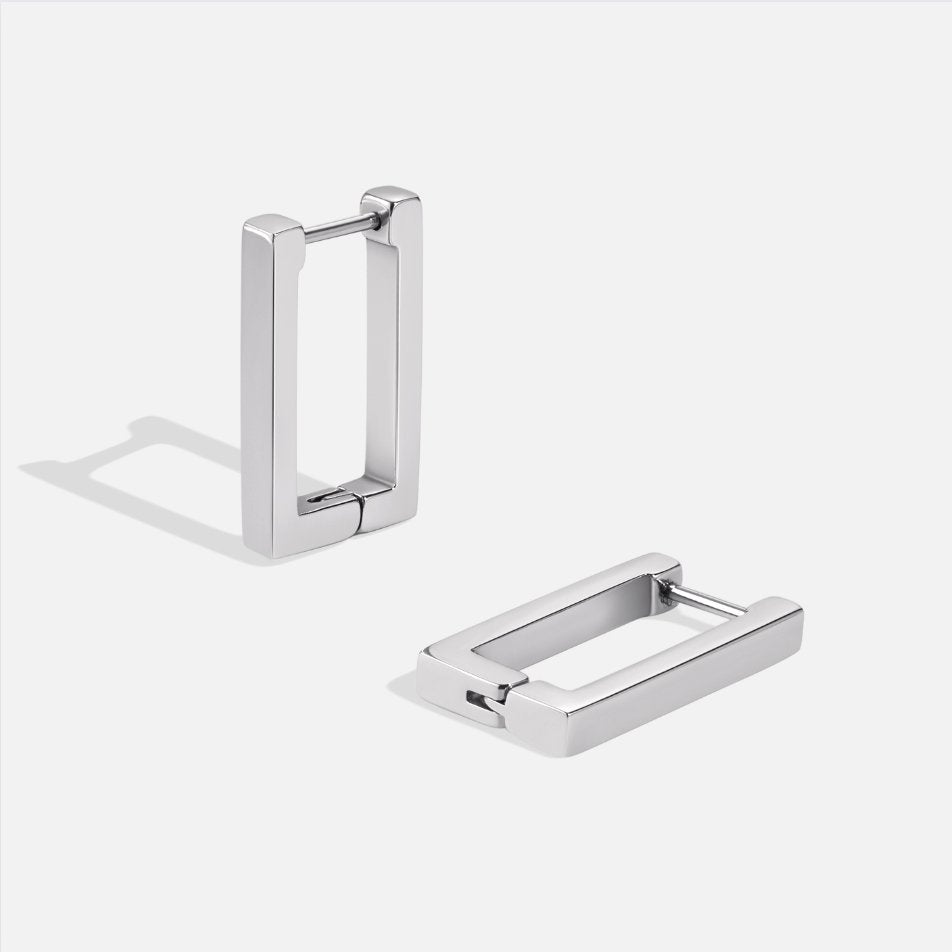Silver rectangular hoop earrings