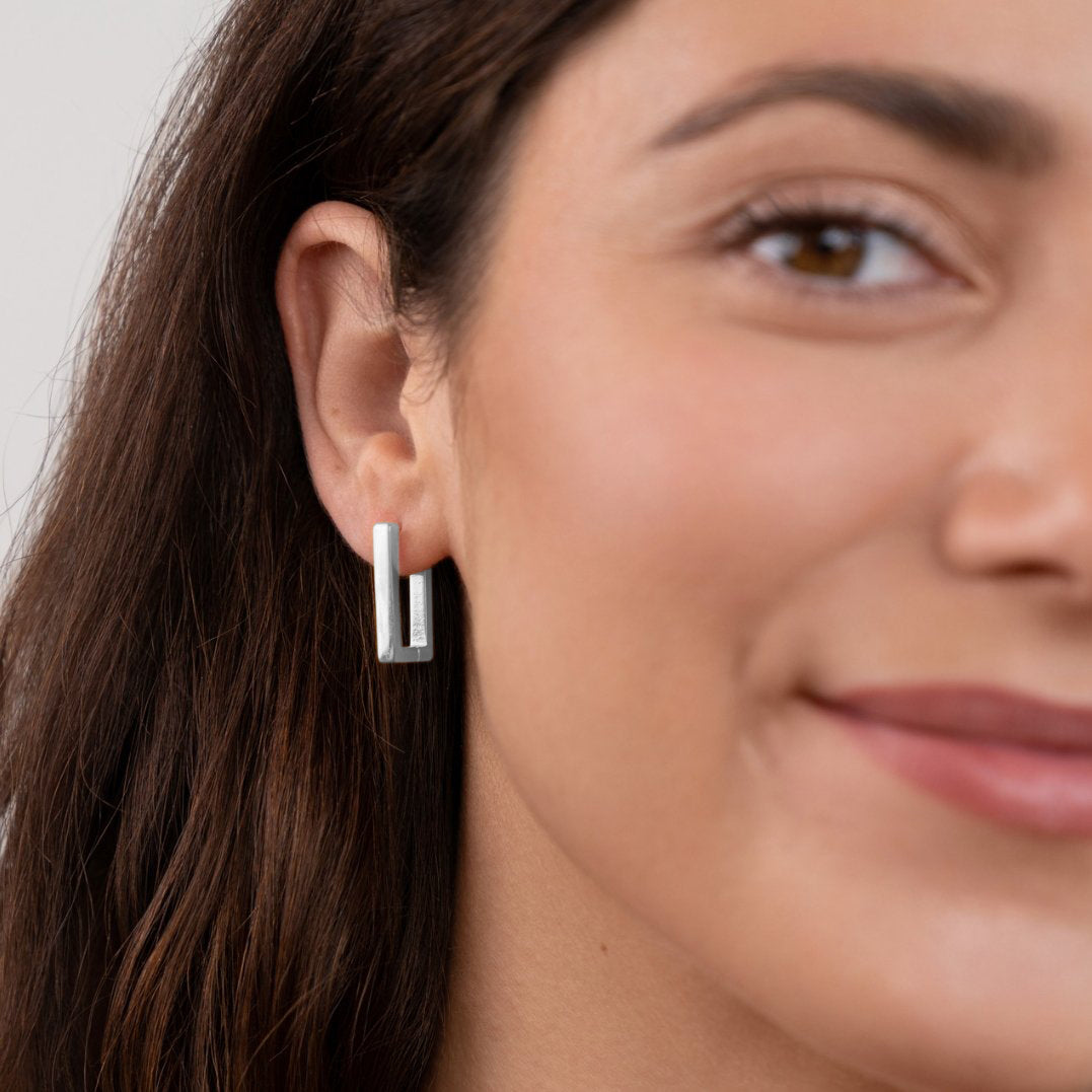 Silver rectangular hoop earrings
