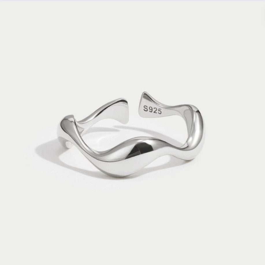 Adjustable Silver Ring with Wave Shape