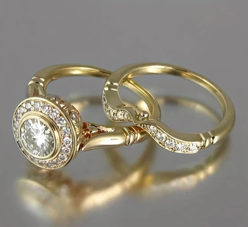 Vintage-Inspired Gold & Zirconia Ring Set