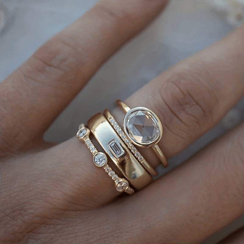 Vintage-Inspired Gold and Zirconia Ring Set